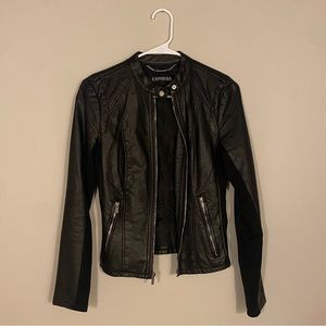 Express Faux Leather Jacket Small Petite Zipper Detail Metal Accents